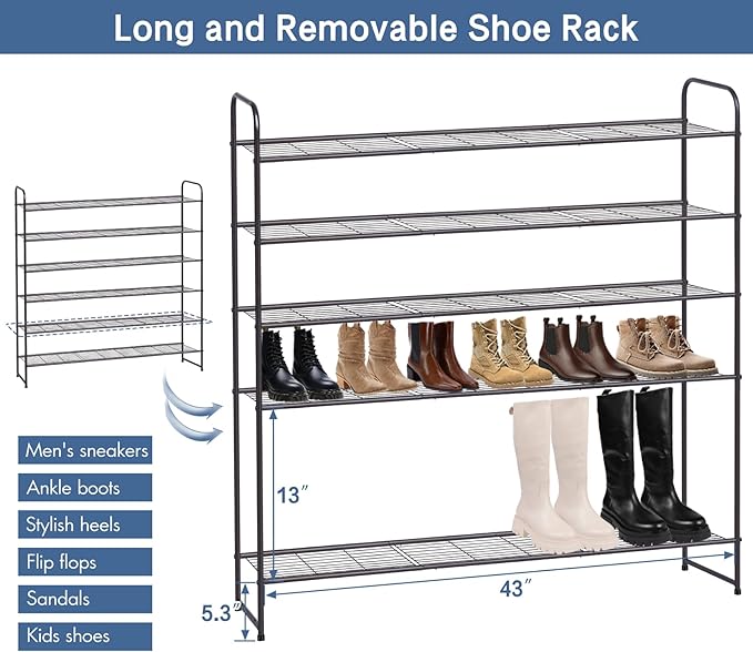 KEETDY Long 6 Tier Shoe Rack Organizer Tall Metal Shoe Organizer for Entryway Bedroom Floor Garage, Wide Shoe Shelf Storage Fits 42 Pairs Men Sneakers, Bronze
