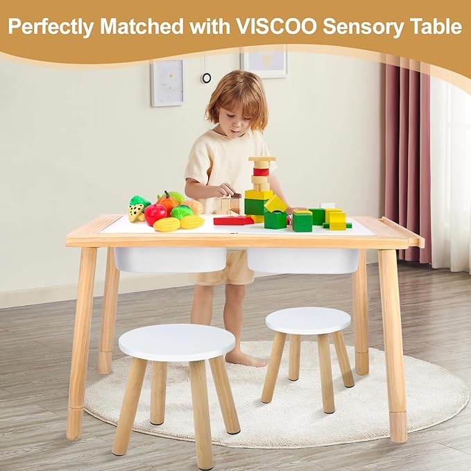 Wooden Step Stool for Kids, Children's Stool Matched Sensory Table, Children Sitting Stool with Assembled Four-Legged, Multi-Purpose Kids Chairs for Bathroom Kitchen Bedroom, Natural Anti-Slip, 2 Pack