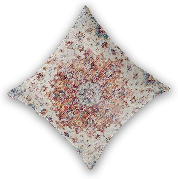 Boho Pillow Covers 18x18 Set of 2, Blue Orange Bohemian Carpet Pattern Outdoor Decorative Throw Pillows Linen Ethnic Design Vintage Farmhouse Cushion Cases for Couch Sofa Decor