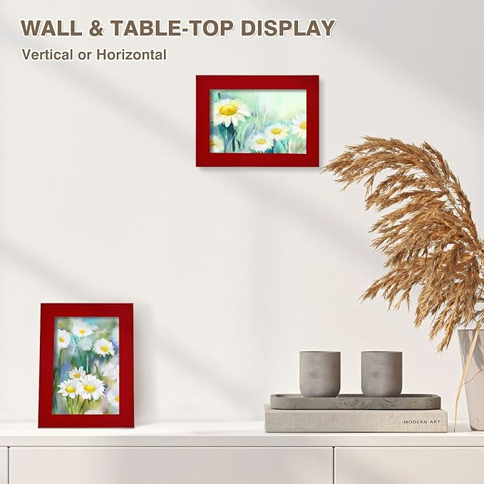 KINLINK 3.5x5 Picture Frames Red, Solid Wood Frames with Plexiglass for Table Top and Wall Mounting, Photo Frames for Horizontal or Vertical Display, 4 Pack