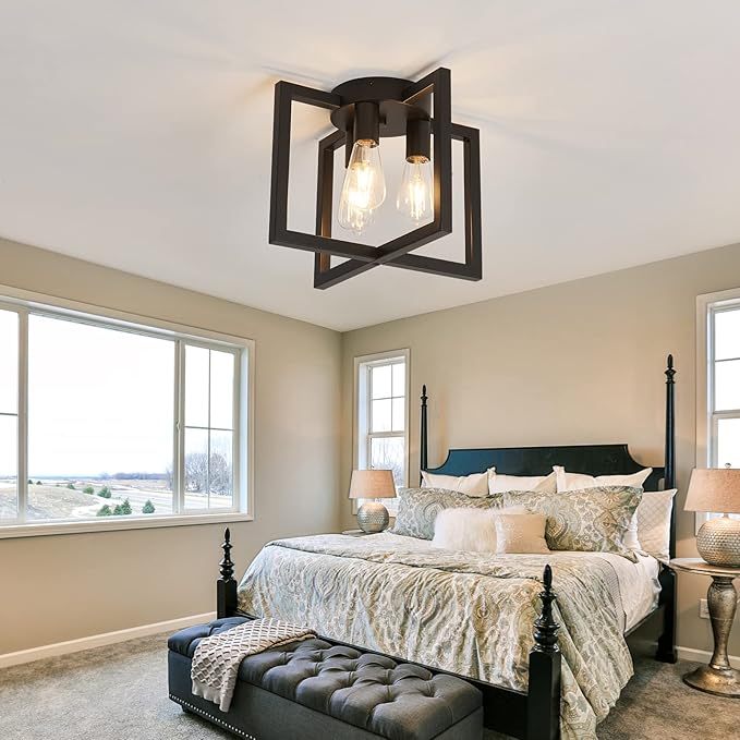 ZGLAOJT 3-Lights Ceiling Light Fixture,Industrial Black Semi Flush Mount Chandelier,Ceiling Lighting for Kitchen Living Room Bedroom Farmhouse Hallway Foyer