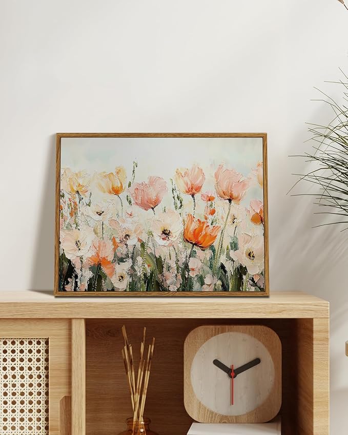 InSimSea Framed Wall Art for Living Room Flower Paingtings Tulips in Full Bloom Pictures Wall Decor Room Aesthetic Floral Art Elegant Canvas Print Home Decor for Bathrrom, Bedroom Décor 12x16In