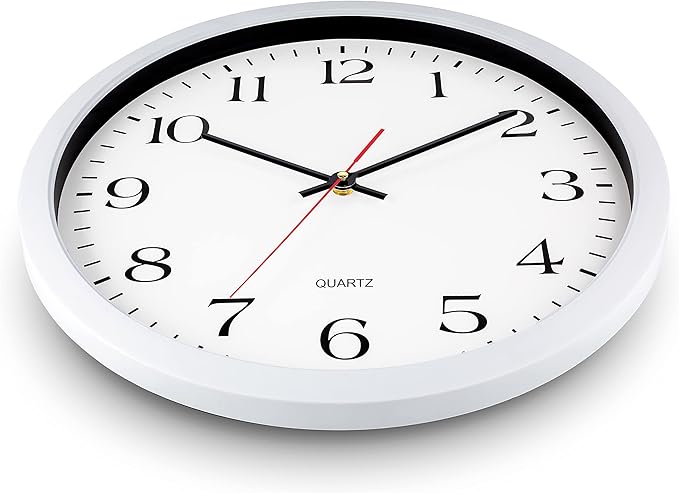 Bernhard Products White Wall Clock, Silent Non Ticking - 16 Inch Extra Large Quality Quartz Battery Operated Round Easy to Read Home/Office/Business/Kitchen/Classroom/School Clocks, Black Numbers