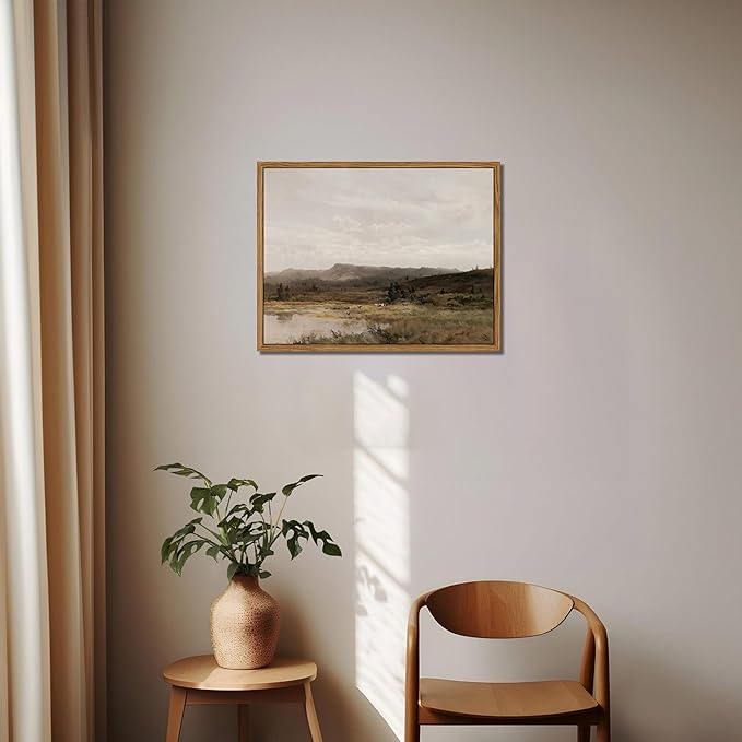Floating Framed Vintage Canvas Wall Art Decor – Scenic Landscape Paintings Pictures Prints, Nature Countryside Wall Decor for Living Room Bedroom Office and Home Decoration 12x16 inch