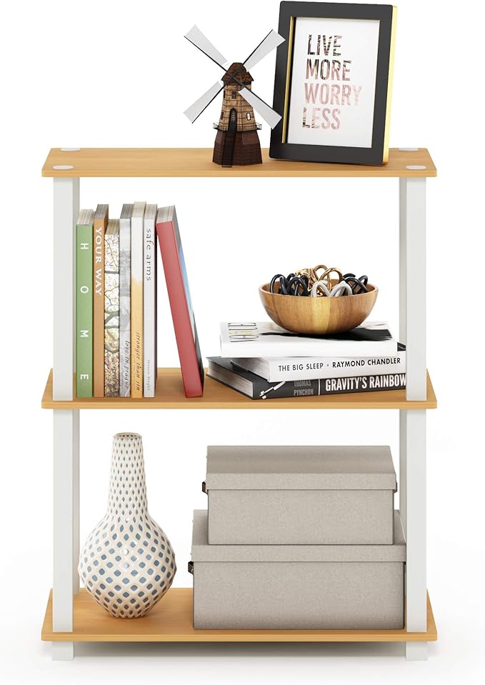Furinno Turn-S-Tube 3-Tier Compact Multipurpose Shelf Display Rack, Square, Beech/White, 3-Tier Square Tubes