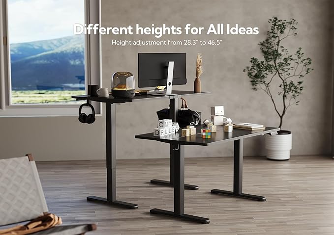 Claiks Electric Height Adjustable Stand Up Desk, 35x20 Inches Sit Stand Desk for Home Office, Black Top/Black Frame