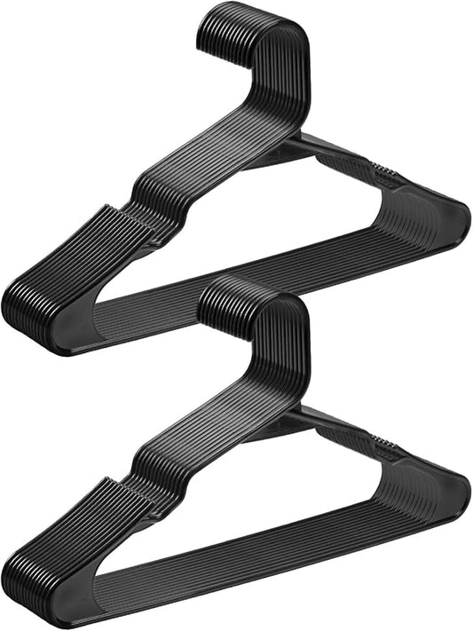 Cozymood Plastic Notched Hangers 20 Pack, Space Saving Tubular Clothes Hangers Black, Slim Non-Slip Heavy Duty Plastic Hanger for Everyday Use, Standard Closet Hanger for Shirts, Coat, Dress, Skirts