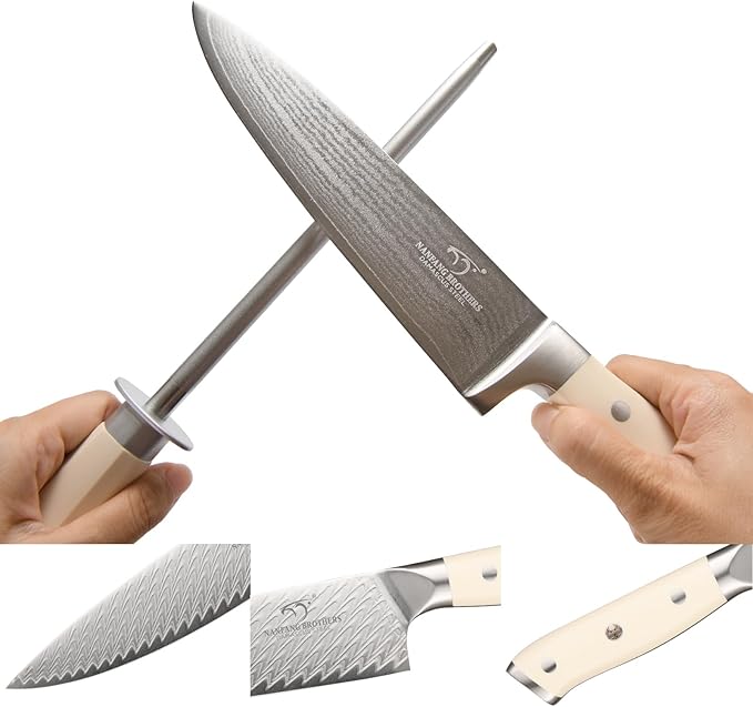 NANFANG BROTHERS Damascus Kitchen Knife Set,14 Pieces Drawer Knife Set,ABS Ergonomic Handle for VG10 Steel Professional Chef Knives Set with Block and Steak Knives