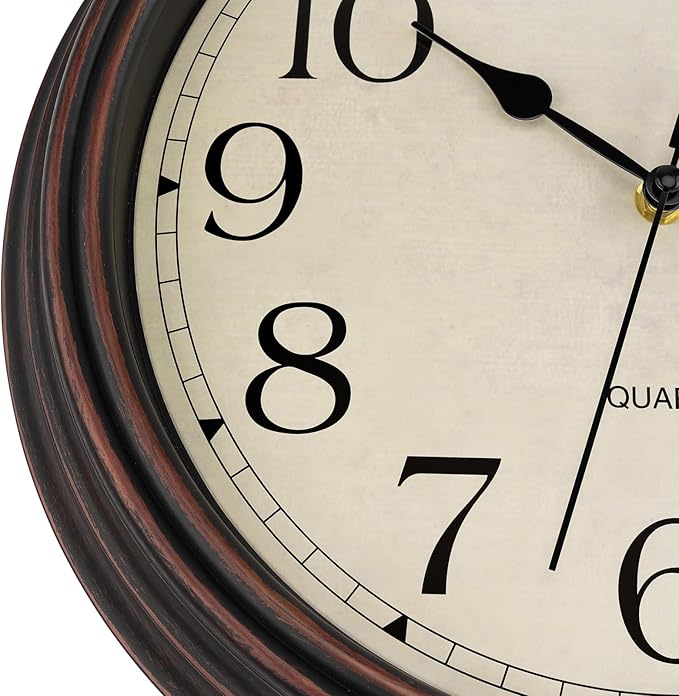 Foxtop 14 Inch Wall Clock Battery Operated Silent Non-Ticking Round Classic Vintage Retro Wall Clock Decorative for Living Room Kitchen Home Office (Bronze)