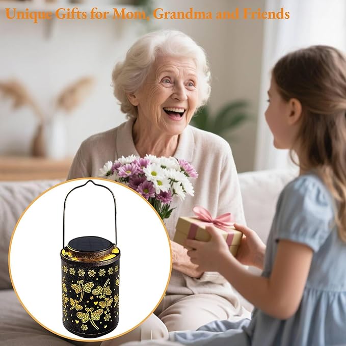 2025 Upgraded Dragonfly Solar Lanterns Outdoor Waterproof Hanging Lights, Hollowed-Out Metal Solar Lantern for Garden, Patio, Porch, Yard Decorations & Gifts for Women, Mom, Grandma