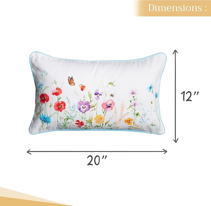 Maison d' Hermine Decorative Pillow Cover 100% Cotton 12"x20" Rectangular Washable Cushion Covers with Invisible Zipper for Couch, Bedroom, Home, Summer Whisper