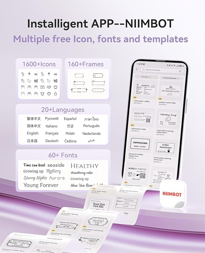 NIIMBOT B21 Pro Label Maker, 300DPI HD Label Printer, Ideal for Notes,Photos, Study Graphics, Memo Maker,50x30mm Label,230Pcs(Purple)