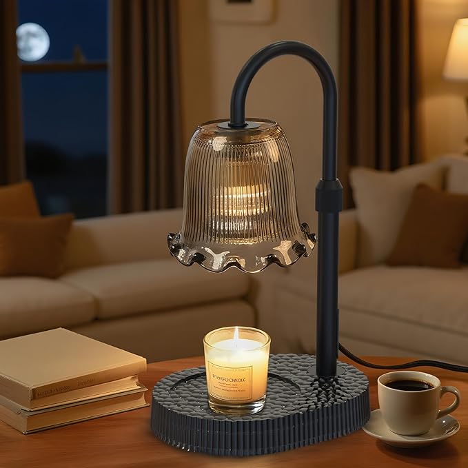 Candle Warmer Lamp with Adjustable Height - Flameless 4-Level Dimmable Wax Warmer, Timer Function & Stylish Design in Multiple Colors（Black）