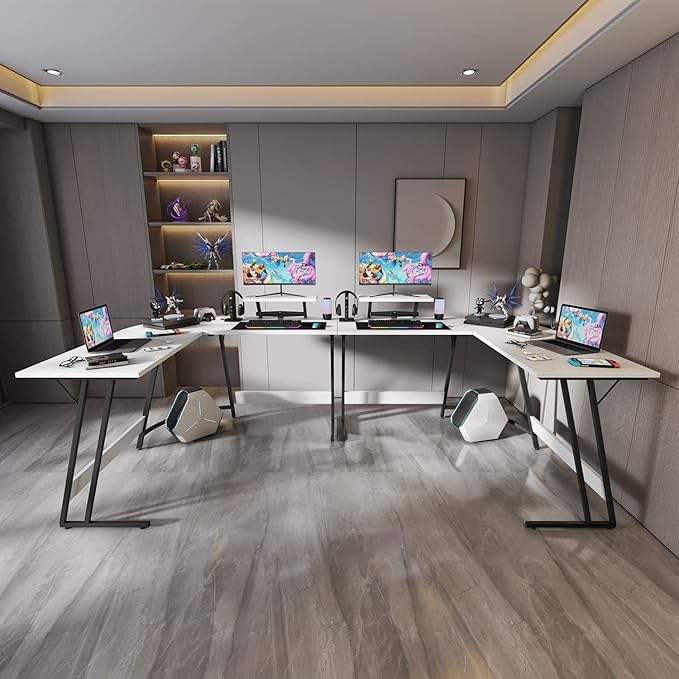 Homall L Shaped Gaming Desk Computer Corner Desk PC Gaming Desk Table with Large Monitor Riser Stand for Home Office Sturdy Writing Workstation (Classical White, 51 Inch)