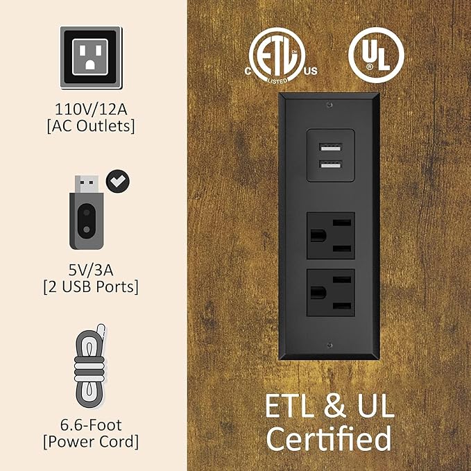 AMERLIFE King Size Bed Frame Wooden Platform Bed with 51.2" Storage LED Bookcase Headboard, Charging Station & 4 Storage Drawers/No Box Spring Needed/Noise Free/Rustic Brown