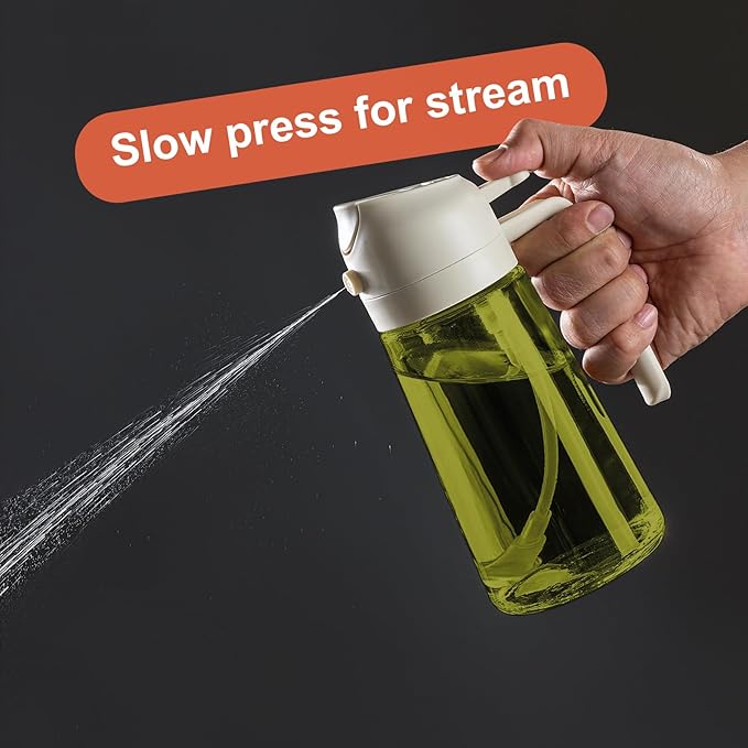 CXINYI - 16oz/470ml Olive Oil Dispenser for Kitchen with Stickers - 2 in 1 Olive Oil Sprayer for Cooking, Air Fryer, and Salad, White (Light-Proof Kitchen Gadget)