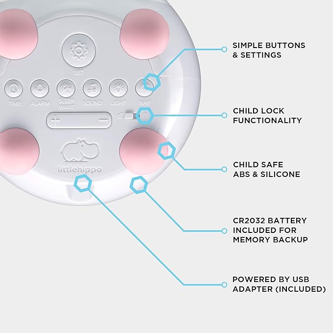 LittleHippo Mella: Kids Alarm Clock, Ready to Rise Children's Sleep Trainer, Night Light, Sound Machine and OK to Wake for Toddlers and Kids - Blush Pink (Updated 2025)