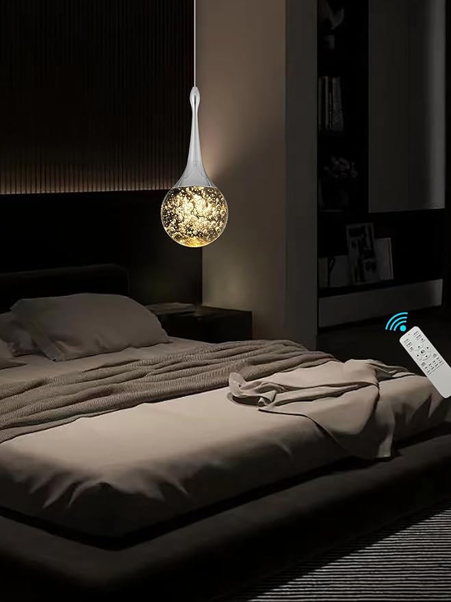 Flashing God Silver 1 Light Teardrop Crystal Pendant Lighting,Integrated Pendant Light with Crystal Bubble for Kitchen Island Globe Fixtures, Chromed Finishe 2700k 4500k 9000k