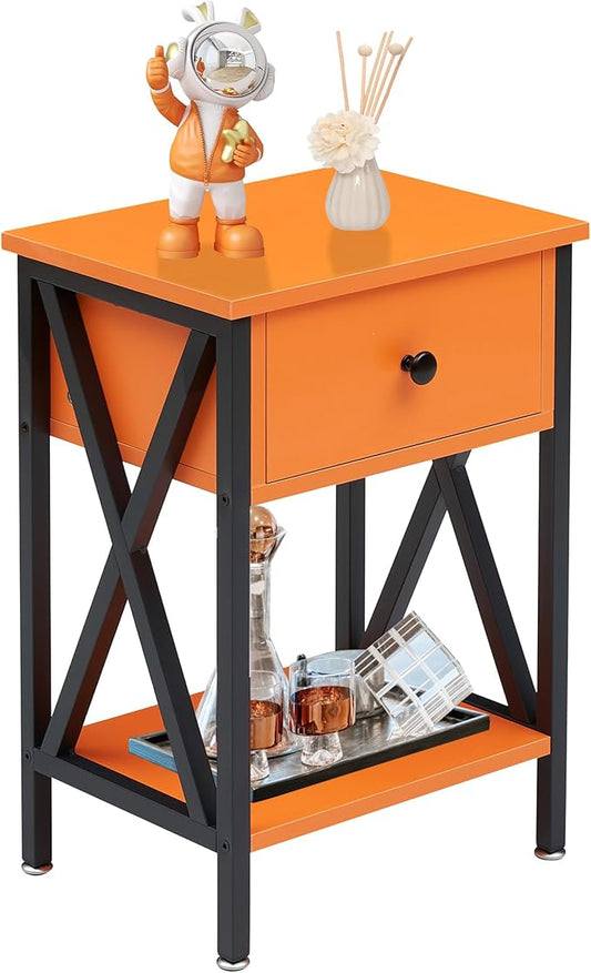 VECELO Nightstand,Modern Bedside End Table, Night Stand with Drawer and Storage Shelf for Living Room Bedroom, Industrial Metal Frame