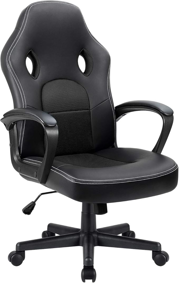 Furmax Gaming Chair Office Chair Leather Computer Desk Chair Racing Style Ergonomic Adjustable Swivel Task Chair with Lumbar Support and Arms (Black)