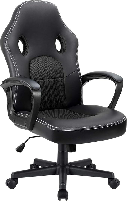 Furmax Gaming Chair Office Chair Leather Computer Desk Chair Racing Style Ergonomic Adjustable Swivel Task Chair with Lumbar Support and Arms (Black)