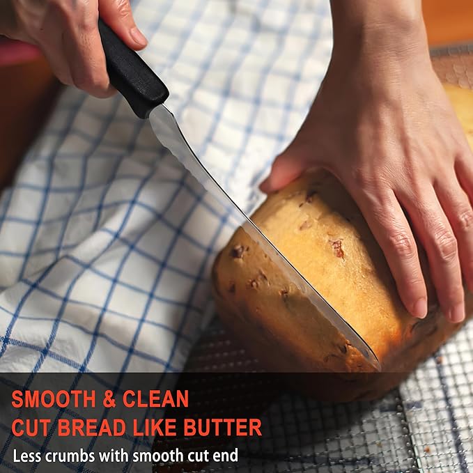 9 Inch Offset Serrated Bread Knife, Wavy Edge knife, High Carbon Stainless Steel Multi-Purpose Kitchen Knife for Homemade Bread, Crusty Breads, Cake, Bagel