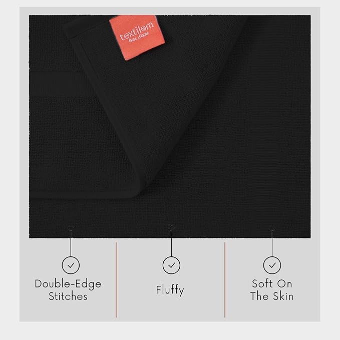 TEXTILOM Luxury 2 Pack Banded Cotton Bath Mats for Bathroom Floor [ Hotel, Spa, Tub, Shower Bath Mat Floor Towel Set ], Machine Washable & Soft & Absorbent & Quick Dry (20''x34'')- Black