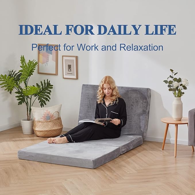 SINWEEK Tri-Folding Mattress Foam Topper 38 x 75 x 4 Inch Folding Pad with Removable Cover