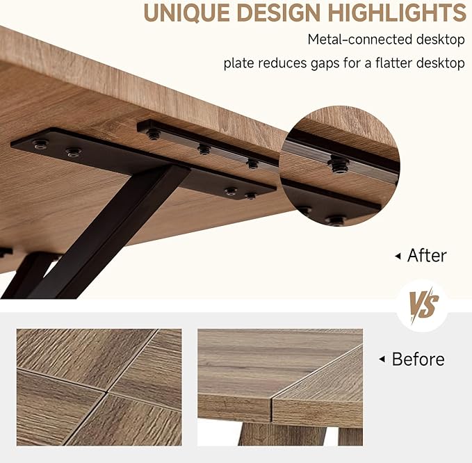 55.1 Inch Dining Table for 4 6 People Rectangular Wooden Kitchen Tables Mid Century Modern Dinner Table Long Dinning Room Table with Metal Cross Legs for Kitchen Living Room Comedor(Natural)