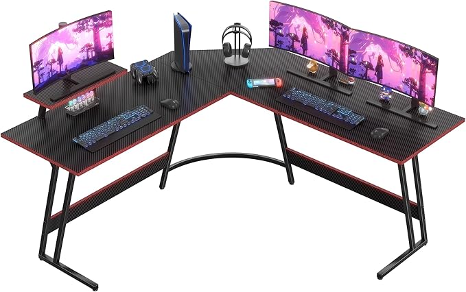 Homall L Shaped Gaming Desk Computer Corner Desk PC Gaming Desk Table with Large Monitor Riser Stand for Home Office Sturdy Writing Workstation (Black, 66 Inch)