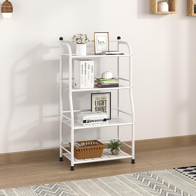 4 Tier Metal Shelf Storage Shelves Living Room Bookshelf Bathroom Corner Storage Rack for Kitchen,Indoor Plant Stand (Matte White, 4 Tier)