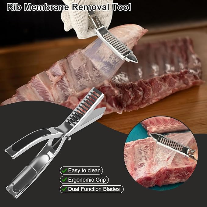 Rib Membrane Removal Tool, BBQ Rib Skinner, Stainless Steel Rib Membrane Remover Tool, Ergonomic Design for Effortless BBQ Rib Preparation, Dishwasher Safe Barbecue Accessories