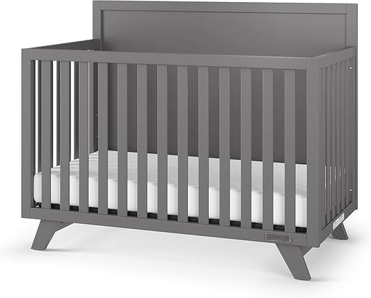 Child Craft SOHO Flat Top 4-in-1 Convertible Crib, Baby Crib Converts to Day Bed, Toddler Bed and Full Size Bed, 3 Adjustable Mattress Positions, Non-Toxic, Baby Safe Finish (Cool Gray)