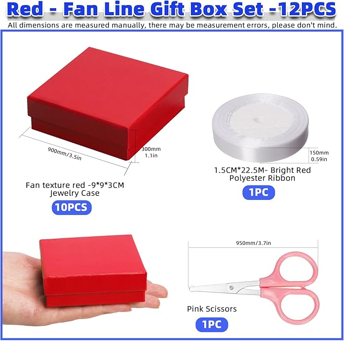 Glarks 12pcs Red Jewelry Gifts Boxes Kit, 3.5 x 3.5 x 1.1in Jewelry Boxes for Ring Earring Jewelry, Christmas, Birthday, Anniversaries, Valentine’s Day, Mother’s Day and Other Festivals