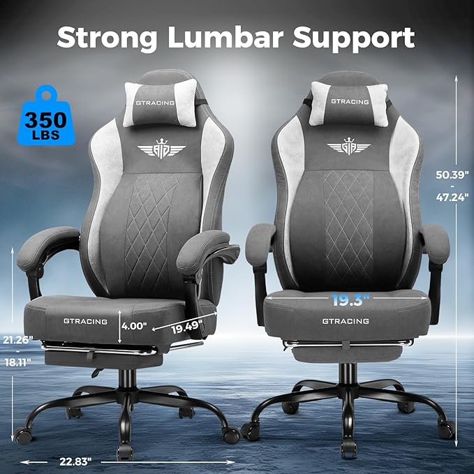 GTPLAYER Big and Tall Gaming Chair Breathable Fabric Computer Chair with Strong Lumbar Support, Comfortable Office Chairs with Pocket Spring Cushion, High Back Ergonomic Desk Chairs with Footrest