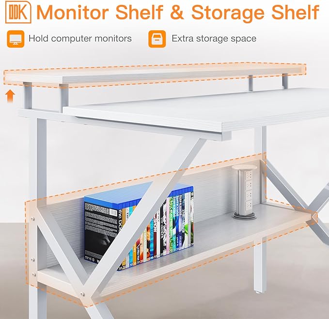 ODK Small Computer Desk, 27.5 inch Desk for Small Spaces with Storage, Compact Table with Monitor & Storage Shelves for Home Office, Modern Style Laptop Desk, Pure White