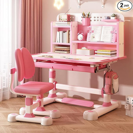 Gifts for Kids, Kids Desk and Chair Set, Desk for Kid 3-12, Multi-Functional Storage and Spacious Desktop for Learning, Painting, Eating, DIY Crafts Pink Clearance