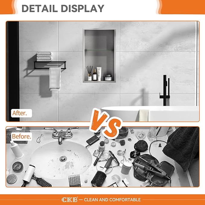 CKB Shower Niche Stainless Steel, 24 Inch x 14 Inch x 4 Inch Depth, Double-Layer Storage Shelves, Recessed Shower Shelf with Brushed Nickel