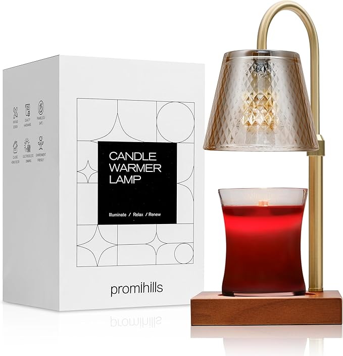 Candle Warmer Lamp: Adjustable Height, Dimmer, and On/Off Timer (8H/4H/2H) - an Elegant and Creative Gift, Fits Various Sizes of Scented Candles (Amber)