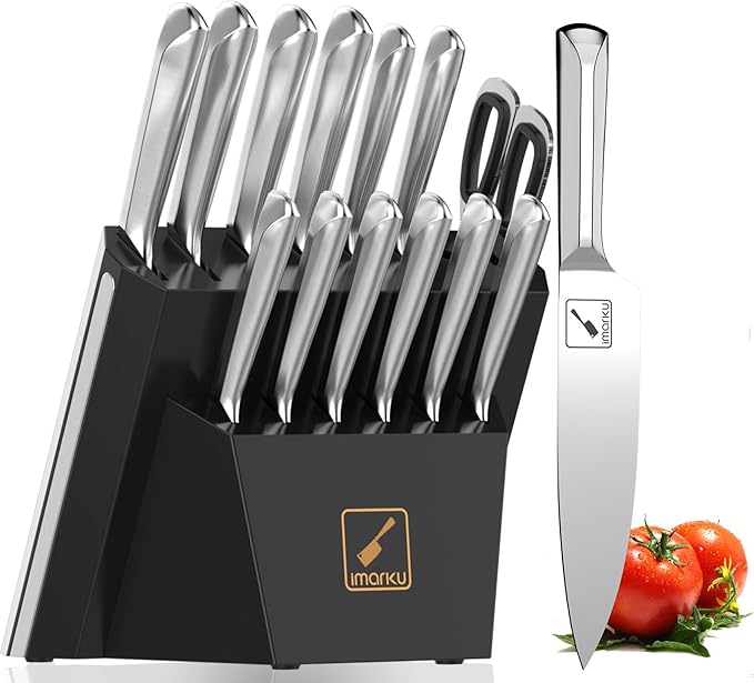 imarku 15 PCS Kitchen Knife Set with Diamond-Shaped Handles Premium German High-Carbon Stainless Steel Chef Knife Set Dishwasher-Safe Kitchen Knives with Block Father's Day Gifts