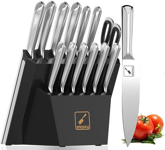 imarku 15 PCS Kitchen Knife Set with Diamond-Shaped Handles Premium German High-Carbon Stainless Steel Chef Knife Set Dishwasher-Safe Kitchen Knives with Block Father's Day Gifts