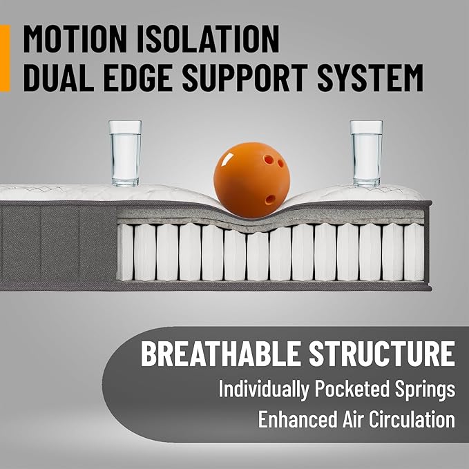 Ottomanson Twin 9" Hybrid Mattress - Medium-Firm Support - Made in USA - Individually Pocketed Coils & CertiPUR-US Foam - Fiberglass-Free - Bed in a Box