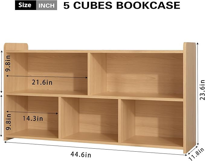 Book Shelf for Kids, 5 Cubes Storage Organizer Montessori Shelf, Wooden Kids Bookcase, Toy Storage Organizer for Children, Toddler Bookshelf Cube Shelf for Kid’s Room, Classroom