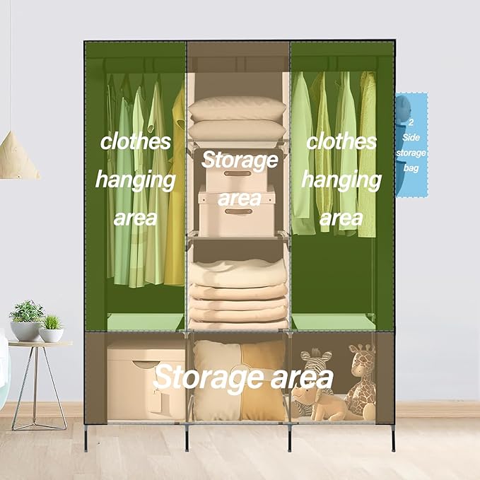 PLKO Portable Closet, Wardrobe Closet Organizer,Portable Clothes Closet Rolling Door Wardrobe with Black Oxford Fabric Cover for Bedroom, (Black)