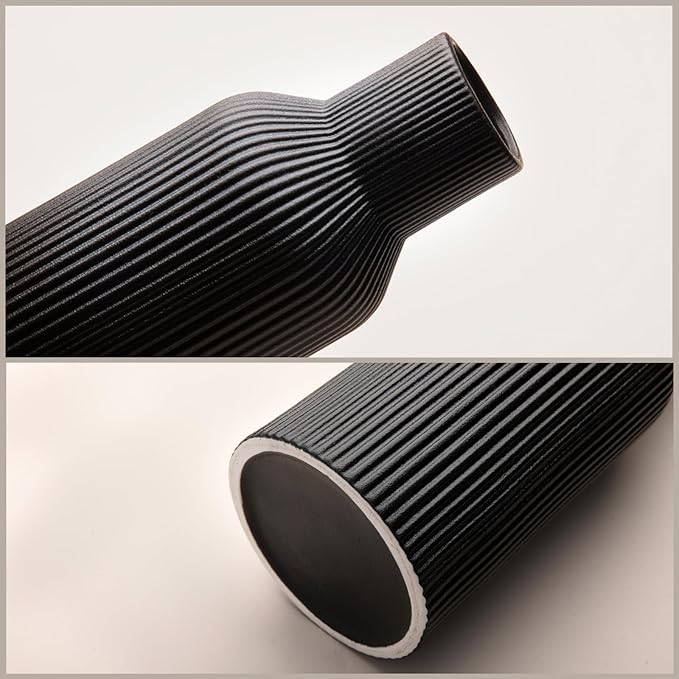 Black Ceramic Vases Set of 3, Black Ribbed Decorative Vases - Table Centerpieces for Wedding, Living Room, Office & Shelf Decor