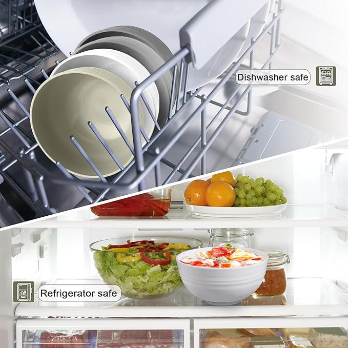 12 Pcs Unbreakable Cereal Bowls Set, 26 Oz Wheat Straw Bowls Set, Microwave & Dishwasher Safe Bowls for Kitchen, Reusable Plastic Bowls for Soup, Salad and Snack, BPA Free, Beige