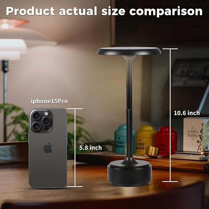Small Table Lamp With 5200mah Battery - Rechargeable Desk Lamp For Cozy Nights, Usb-C Fast Charging & Stepless Dimming, Cordless Table Lamp With 3 Lighting Modes For Bedroom, Office & Travel(Black)