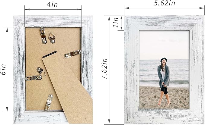 4x6 Picture Frame Set of 4, High Definition Glass Distressed White Frame, 4 x 6 Photo Frames for Tabletop Display and Wall Mounting