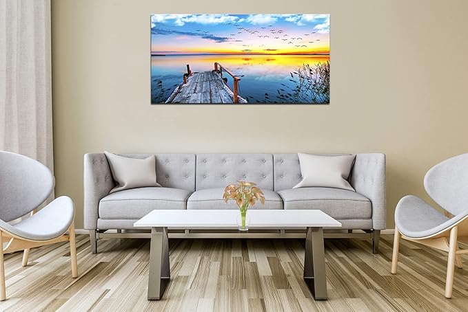 XXMWallArt FC2250 Jetty In The Sunset Lake Wall Art Canvas Prints Painting Nature Pictures Framed Landscape Paintings Canvas Wall Art for Living Room Bedroom Kitchen Home and Office Wall Decor