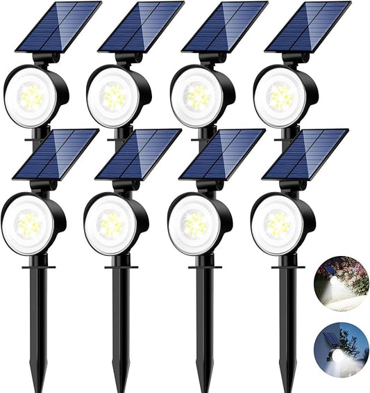 nipify 8 Pack Solar Spot Lights Outdoor Waterproof with 3 Modes, Solar Spotlight Light for Outside Yard Landscape Lighting Pathway Lights Wall, Cool White